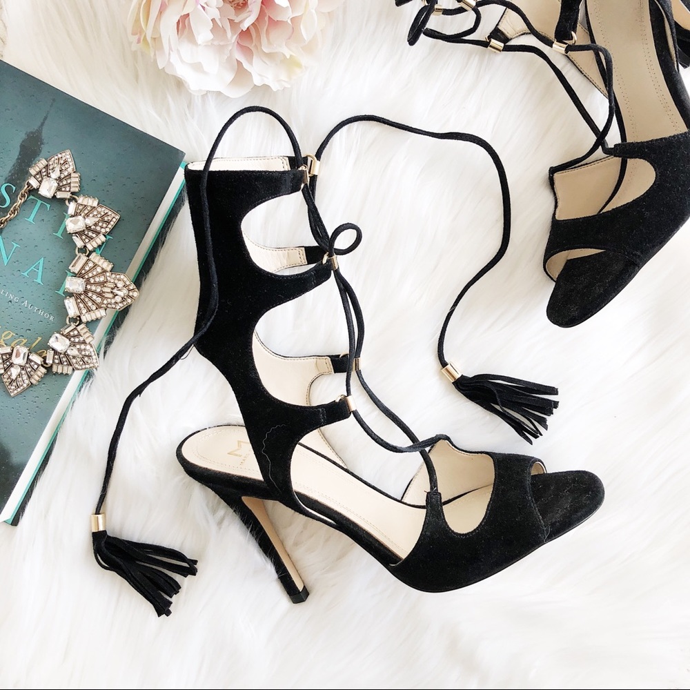 Suede lace up tassel sandals